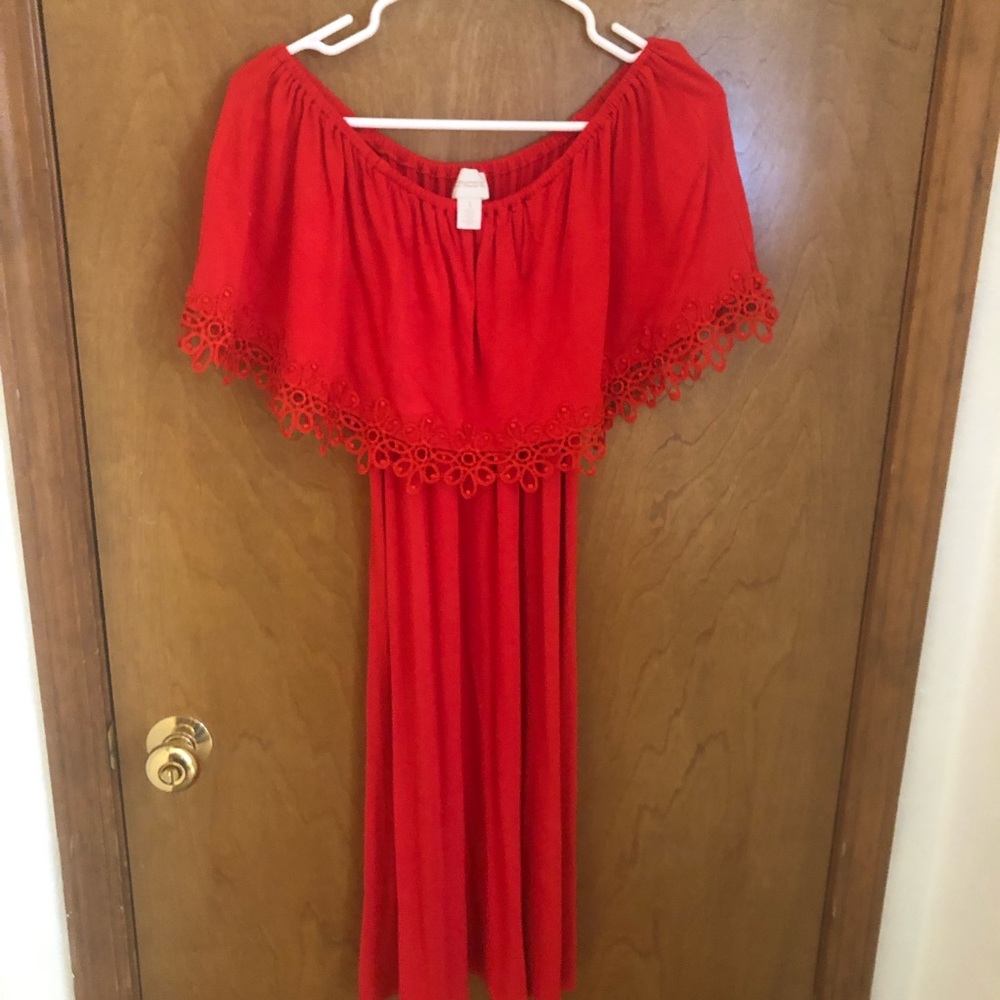 Chicos off shoulder embroidered edge dress